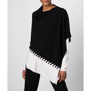 Kinross Cashmere Twist Stitch Poncho Women's One Size Black Dune Luxury Warmth